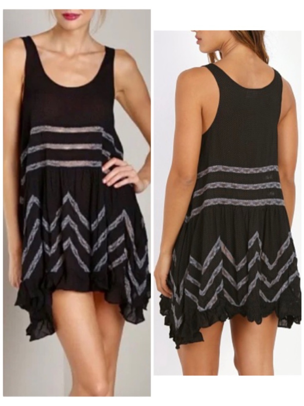 Intimately Free People Lace Voile Black Babydoll Slip Mini Dress Tunic Small S